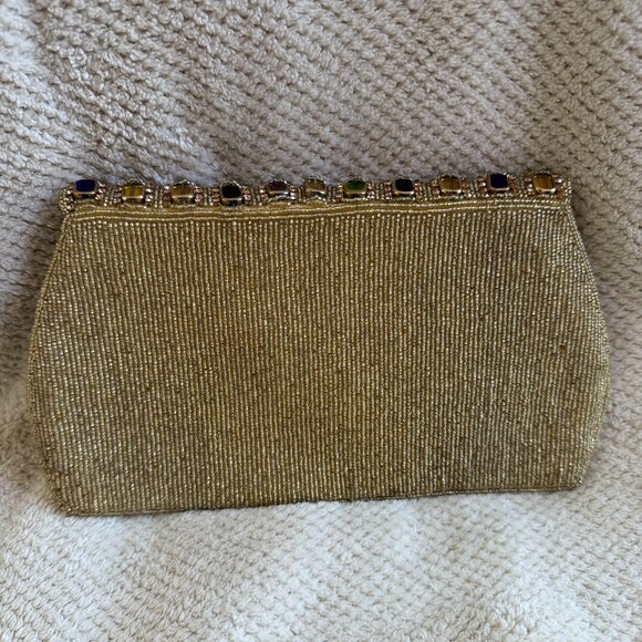 Jeweled & Beaded Clutch, Evening Bag - Gold/Multicolor - Picture 6 of 7